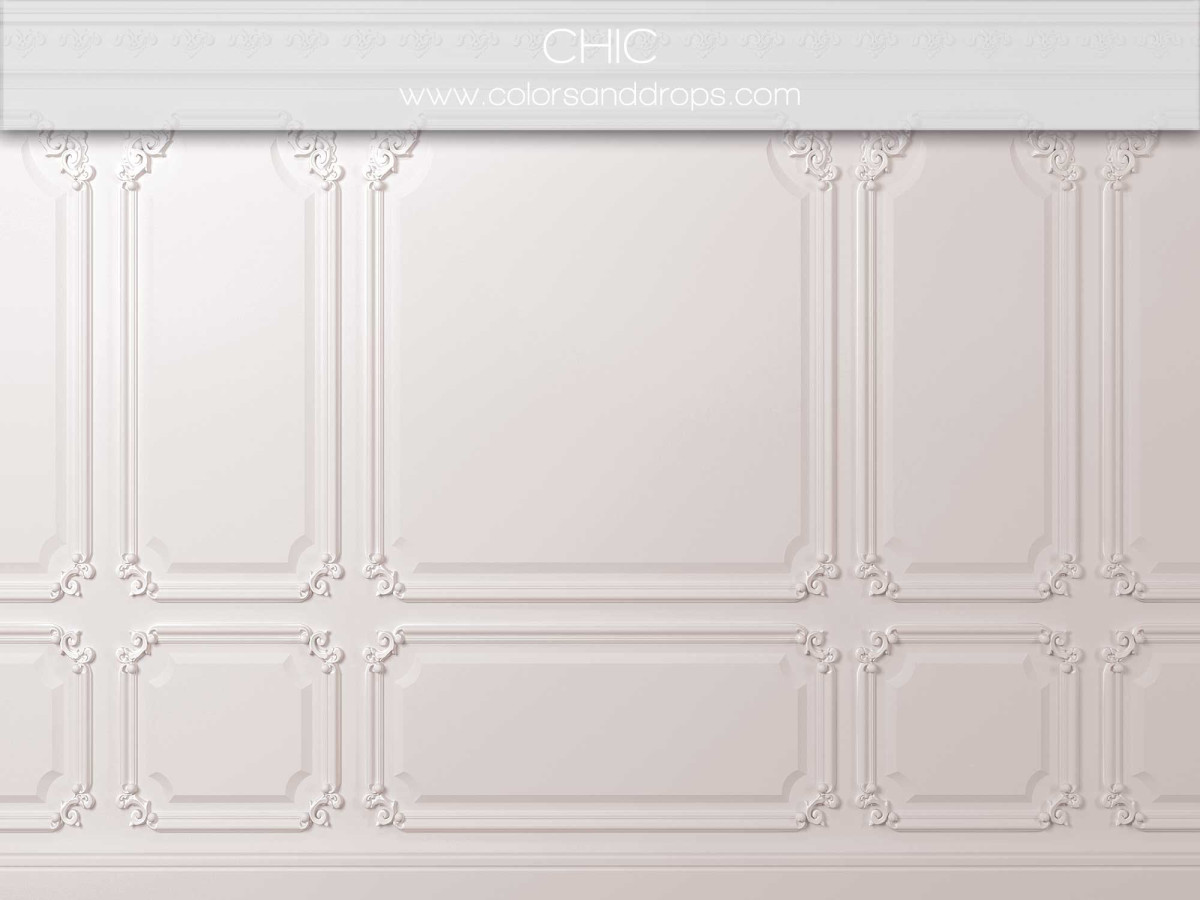 Photo backdrop Chic – white wall with mouldings and panelling | Colors&Drops