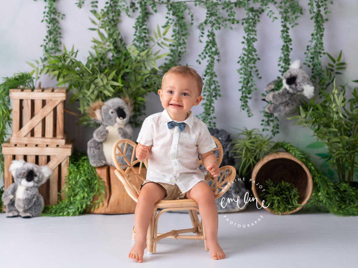 Baby & cake smash photo backdrop Bamko – koala set with hanging greenery and rocks | Colors&Drops
