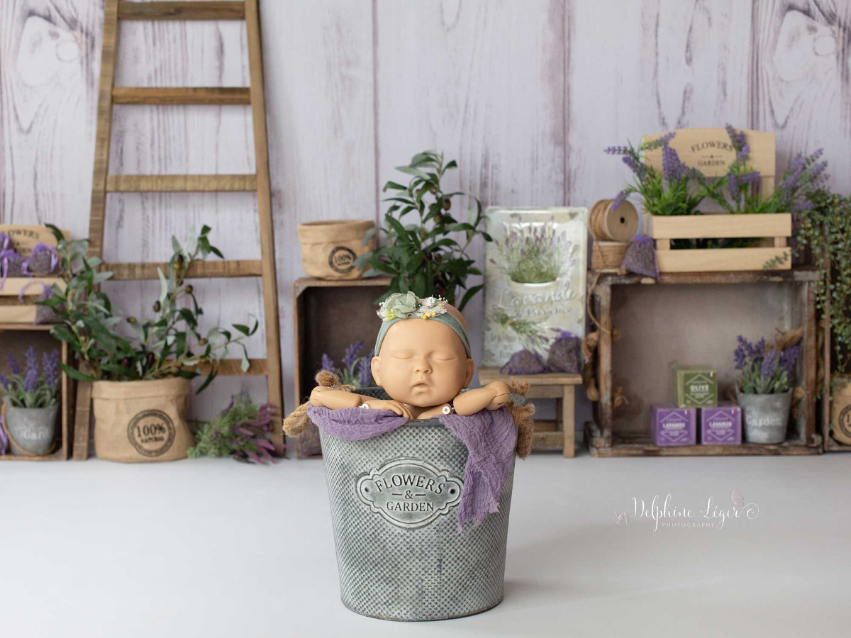 Baby & cake smash photo backdrop Provence – Provence set with ladder, lavender and crates | Colors&Drops