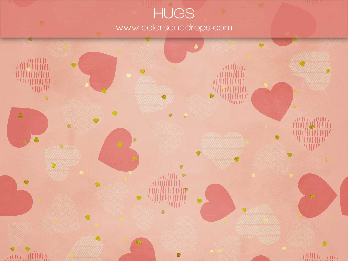 Valentine's Day photo backdrop Hugs – red hearts and gold glitter on pink | Colors&Drops