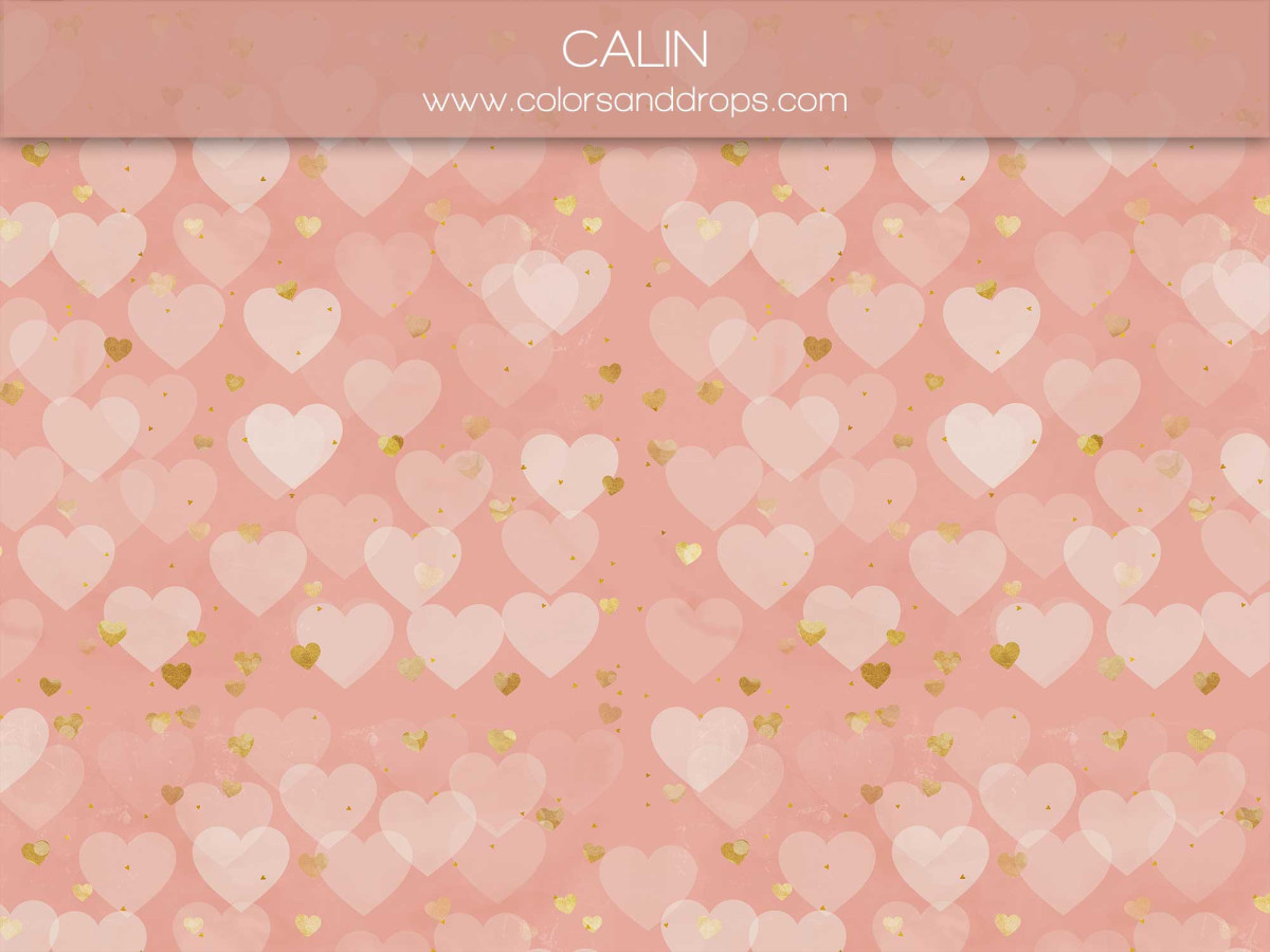 Valentine's Day photo backdrop Calin – translucent pink hearts and gold glitter | Colors&Drops