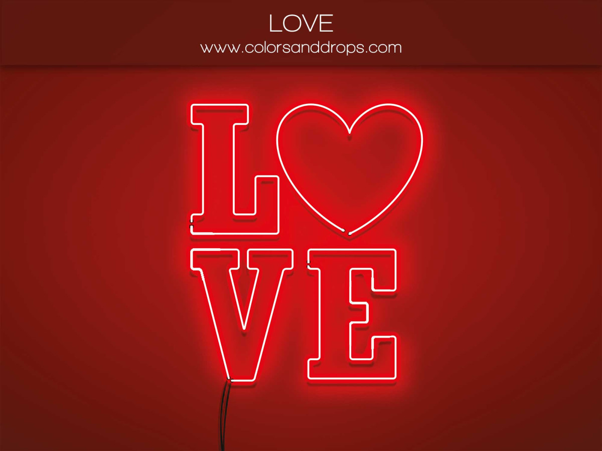 Fondo fotográfico Love – neón LOVE rojo sobre fondo rojo | Colors&Drops