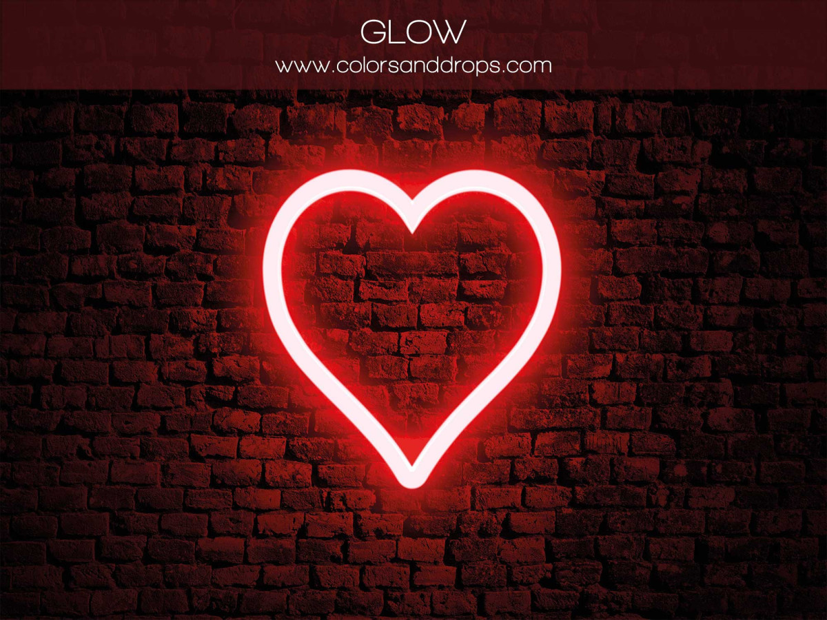 Valentine's Day photo backdrop Glow – red heart neon on dark brick wall | Colors&Drops