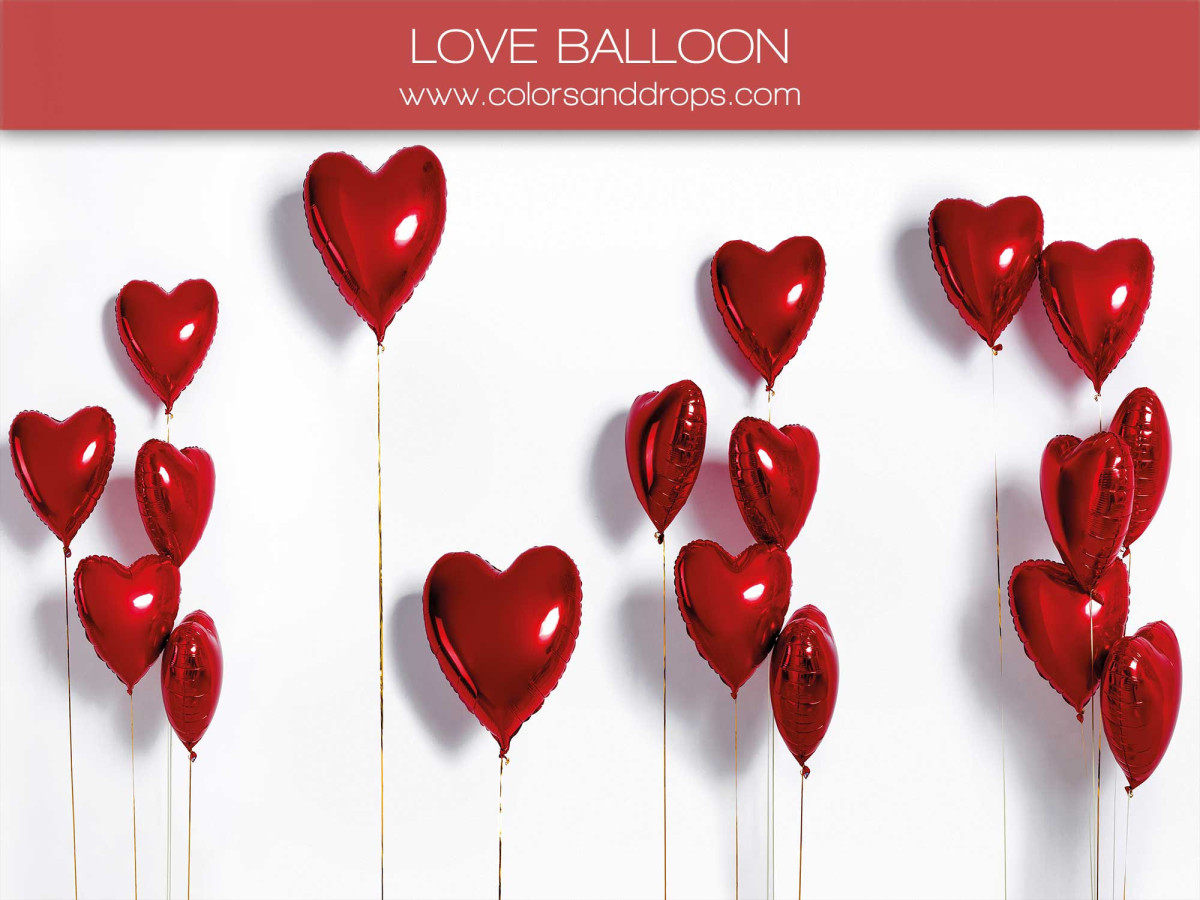 Fondo fotográfico Love Balloon – globos de corazón rojos sobre fondo blanco | Colors&Drops