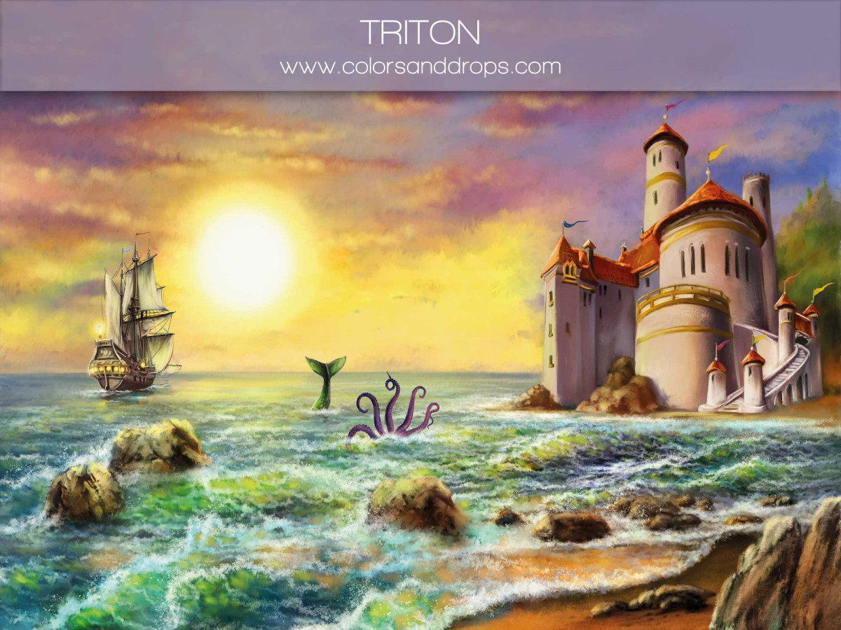 Fondo fotográfico de bebé y smash cake Triton – castillo de sirena frente al mar al atardecer | Colors&Drops