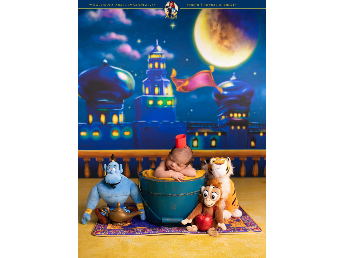 Baby & cake smash photo backdrop Agrabou – oriental palace under the moon with flying carpet | Colors&Drops