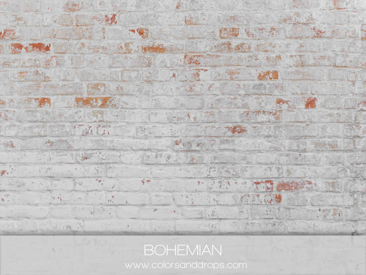 Fondo y suelo fotográficos blanco texturizados Bohemian – pared de ladrillo blanqueado con ladrillos rojos | Colors&Drops