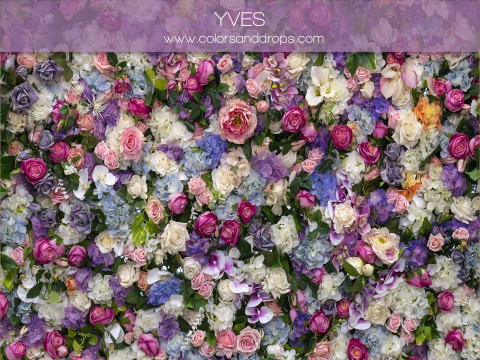 Fondo fotográfico de embarazo y retrato Yves – pared de flores violetas, rosas y blancas | Colors&Drops