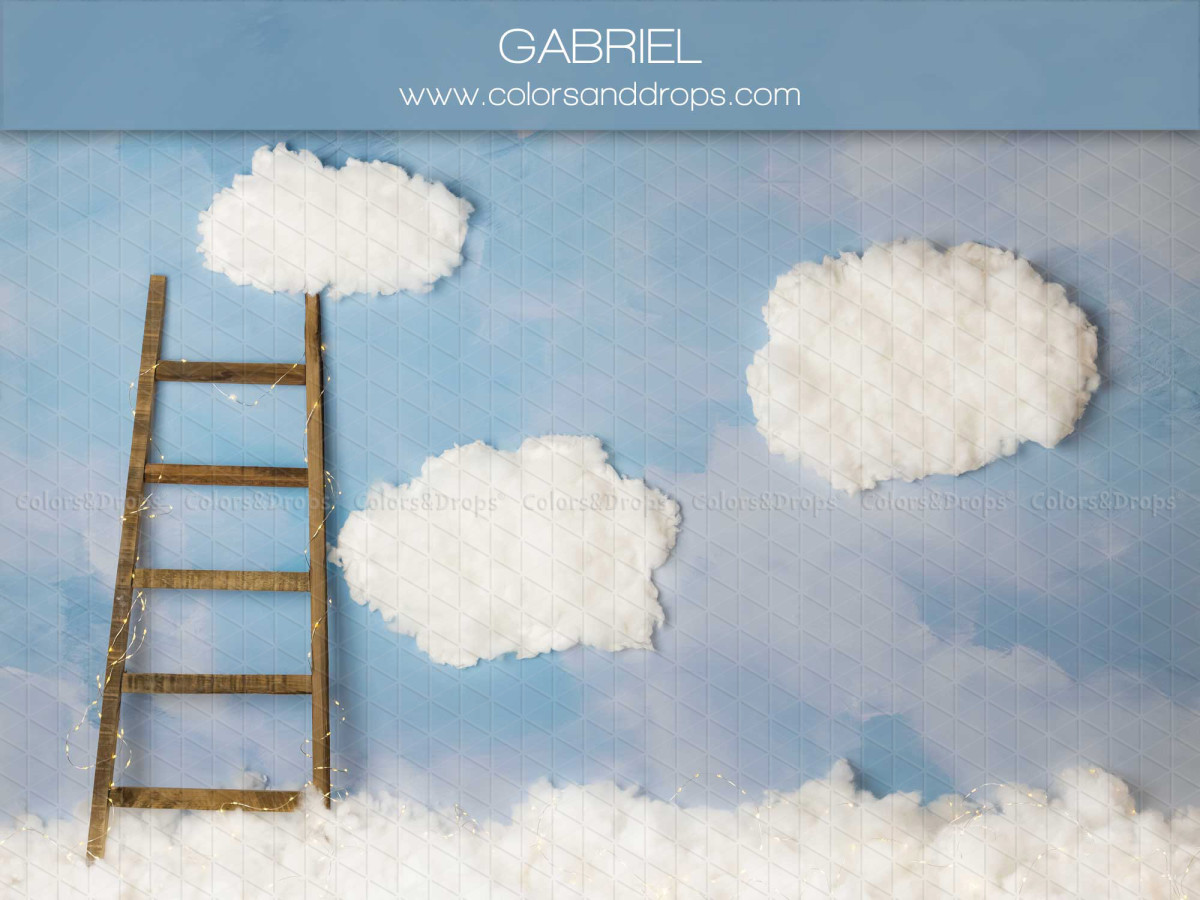 Baby & cake smash photo backdrop Gabriel – wooden ladder to clouds in the sky | Colors&Drops