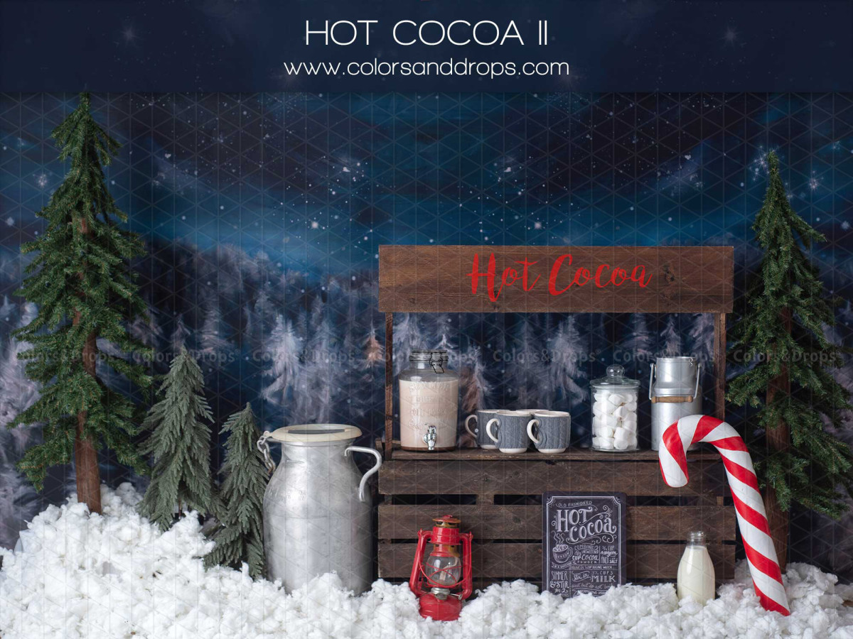 Fondo fotográfico de Navidad Hot Cocoa II – puesto de chocolate caliente con bastón de caramelo y lecheras | Colors&Drops