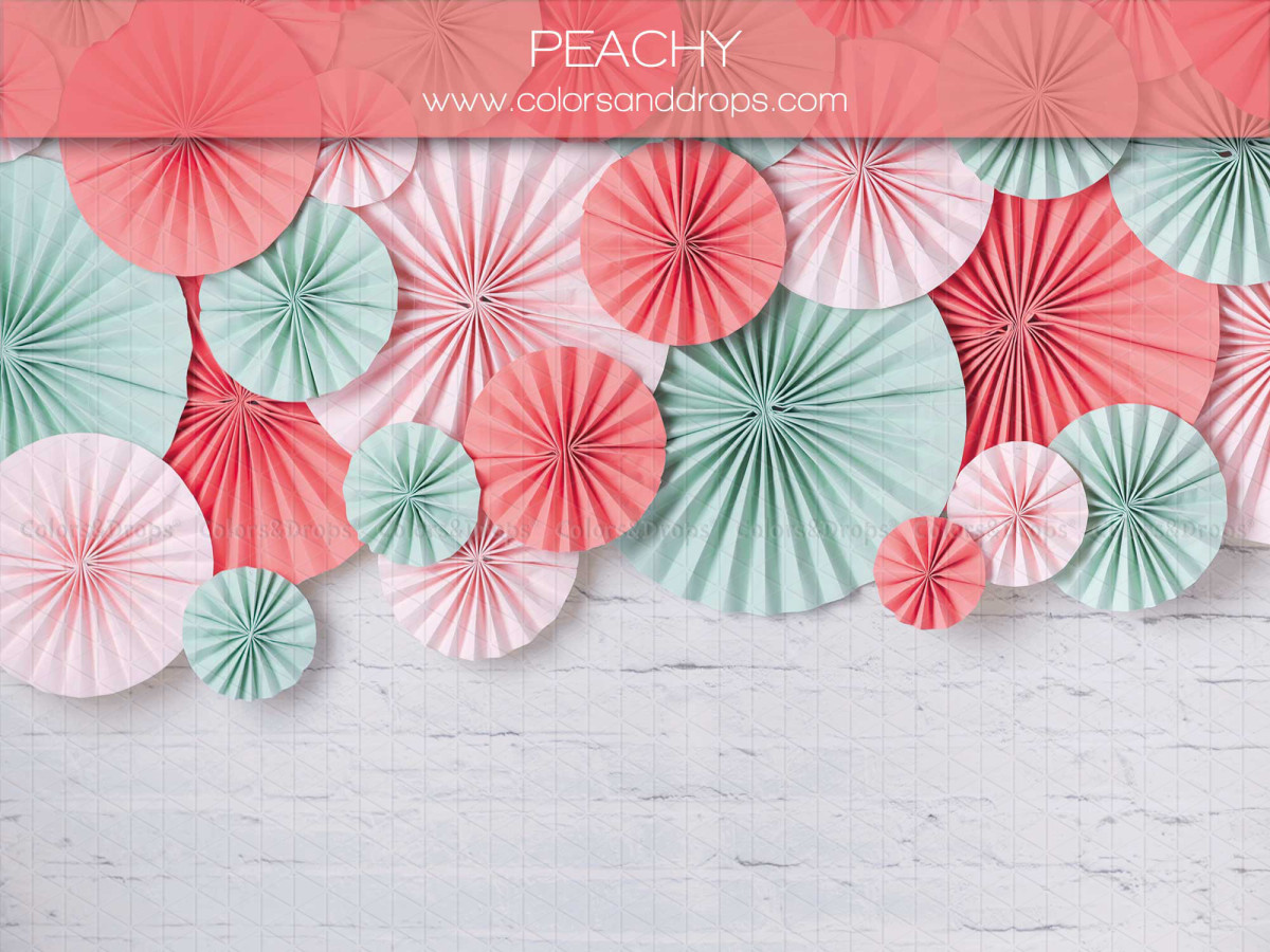Baby & cake smash photo backdrop Peachy – coral and mint paper fans | Colors&Drops