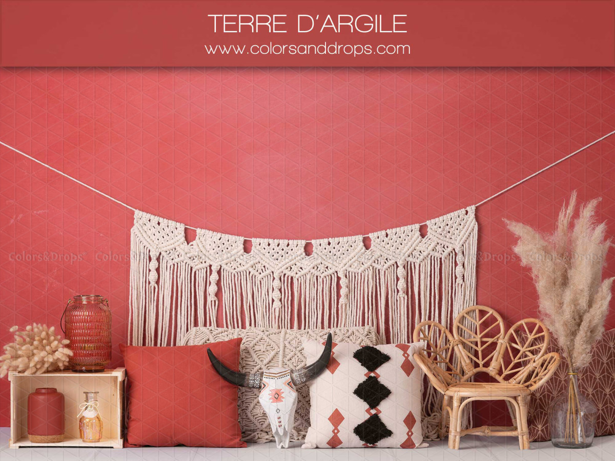 Fond photo bébé et smash cake Terre D'Argile – décor bohème terracotta avec macramé et pampa | Colors&Drops