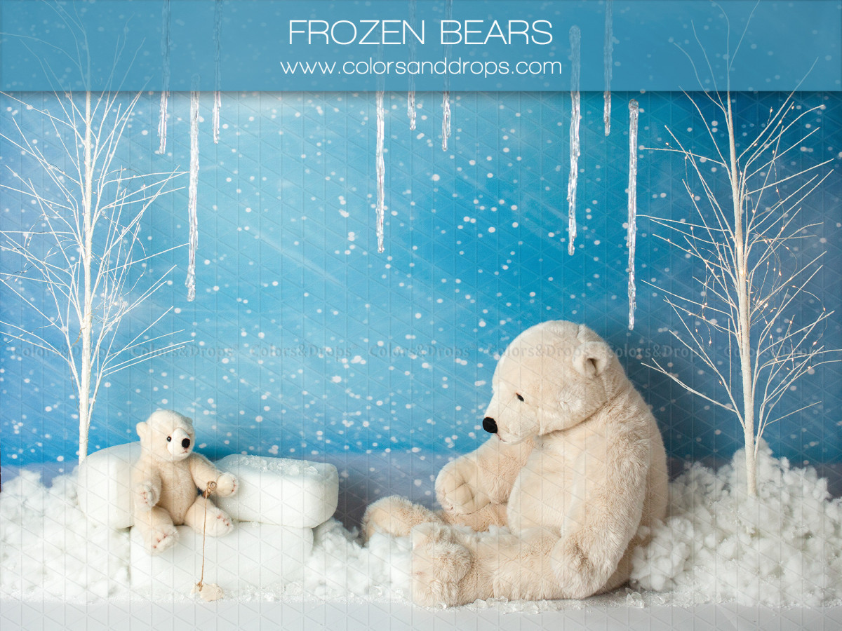 Fond photo bébé et smash cake Frozen Bears – ours polaires en peluche sur la banquise | Colors&Drops