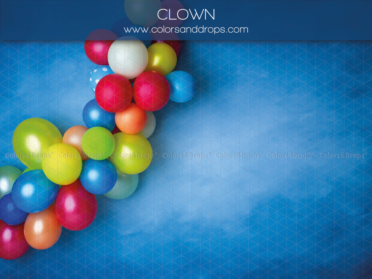 Fondo fotográfico de bebé y smash cake Clown – guirnalda de globos multicolores sobre fondo azul | Colors&Drops