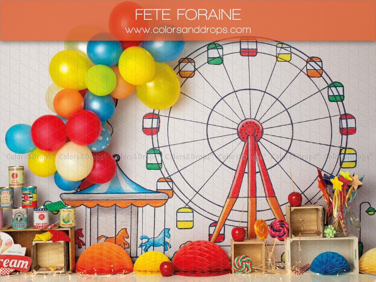 Fond photo bébé et smash cake Fete Foraine – fête foraine avec grande roue et ballons | Colors&Drops