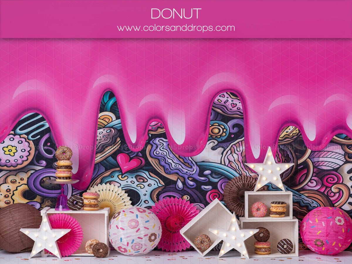 Fondo fotográfico de bebé y smash cake Donut – decorado de donuts con glaseado rosa derretido | Colors&Drops