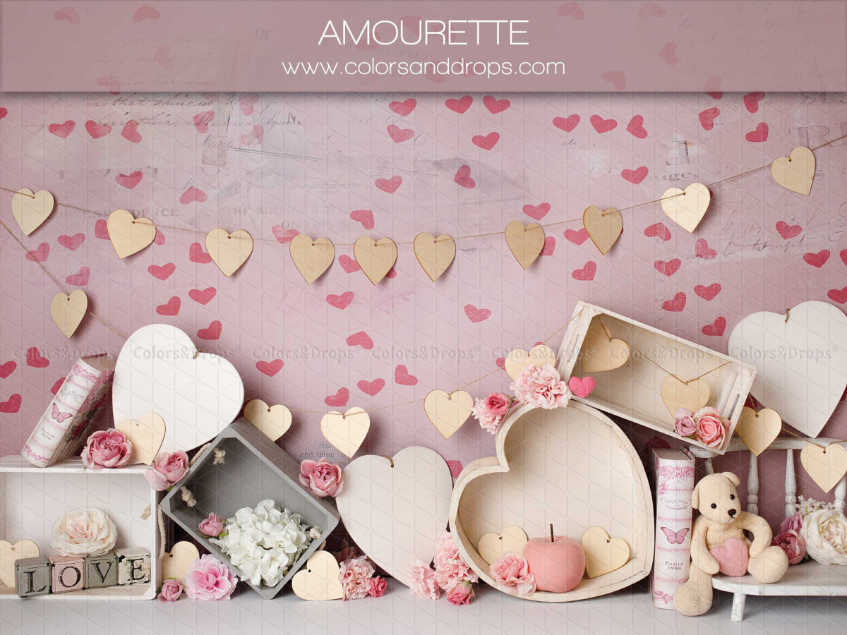 Valentine's Day photo backdrop Amourette – Valentine's set with hearts and pink crates | Colors&Drops