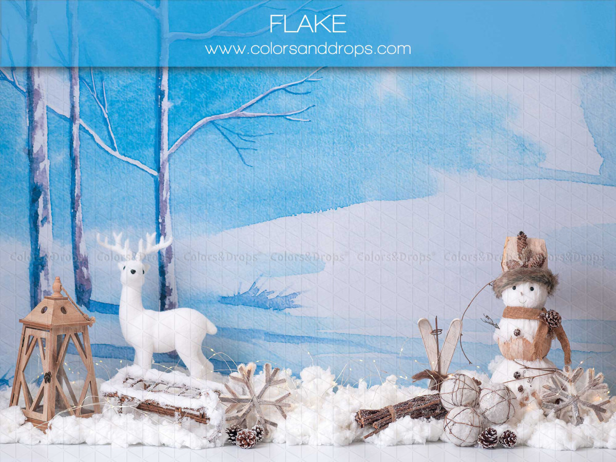 Baby & cake smash photo backdrop Flake – winter landscape with reindeer and snowman | Colors&Drops