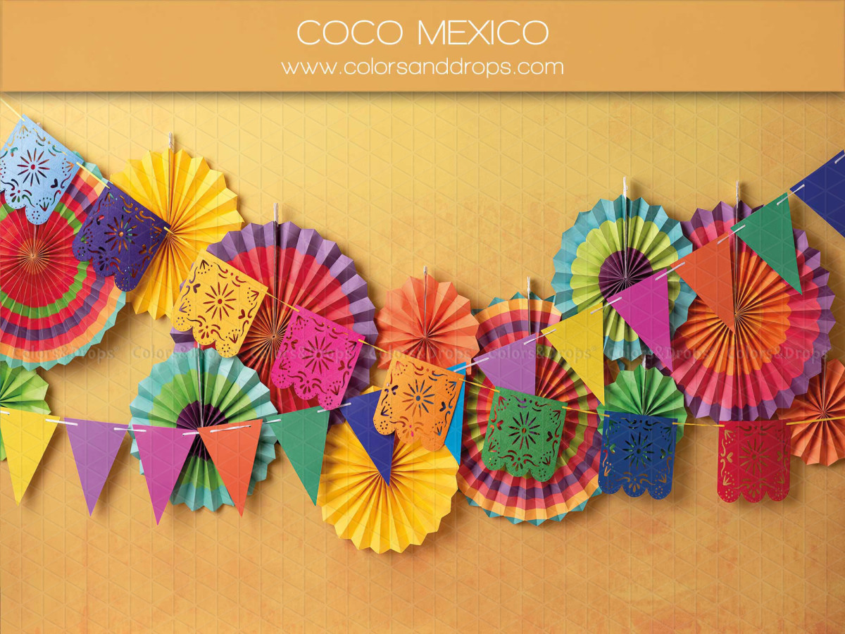 Fond photo bébé et smash cake Coco Mexico – fanions et rosaces en papier mexicains colorés | Colors&Drops