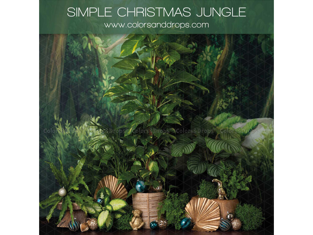 Fondo fotográfico lateral Simple Christmas Jungle – jungla exuberante con plantas y bolas navideñas doradas | Colors&Drops