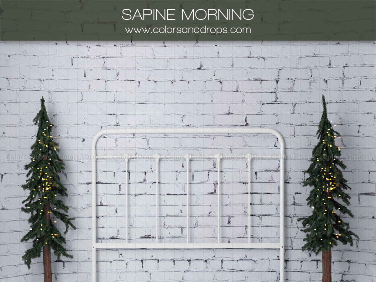 Christmas photo backdrop Sapine Morning – white headboard between two fir trees | Colors&Drops