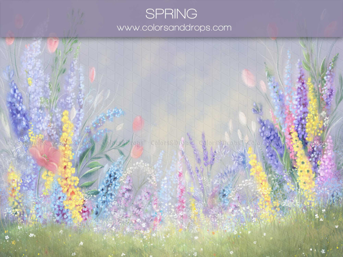 Fondo fotográfico de bebé y smash cake Spring – campo de flores silvestres en acuarela | Colors&Drops