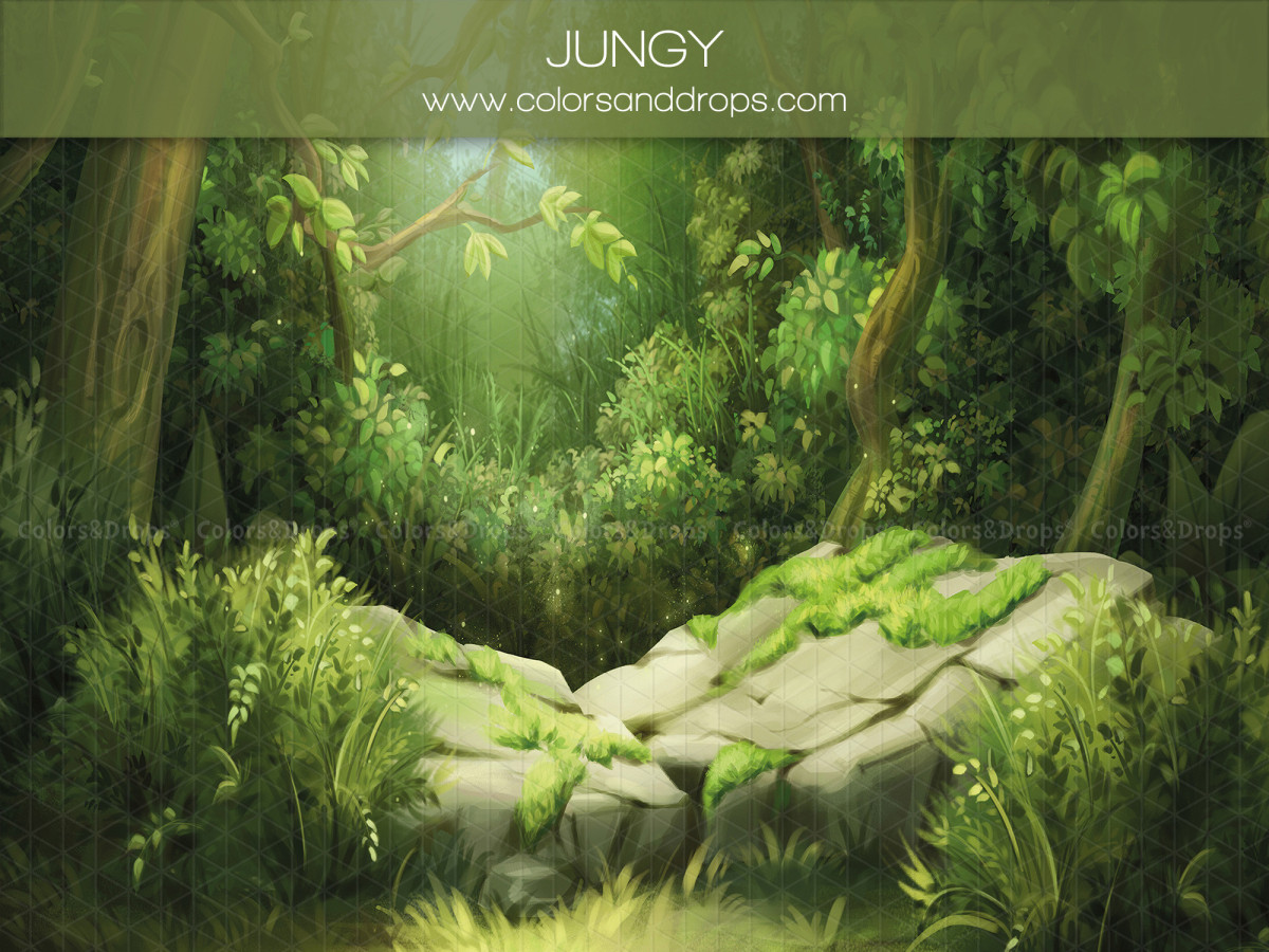 Baby & cake smash photo backdrop Jungy – green jungle with mossy rocks | Colors&Drops