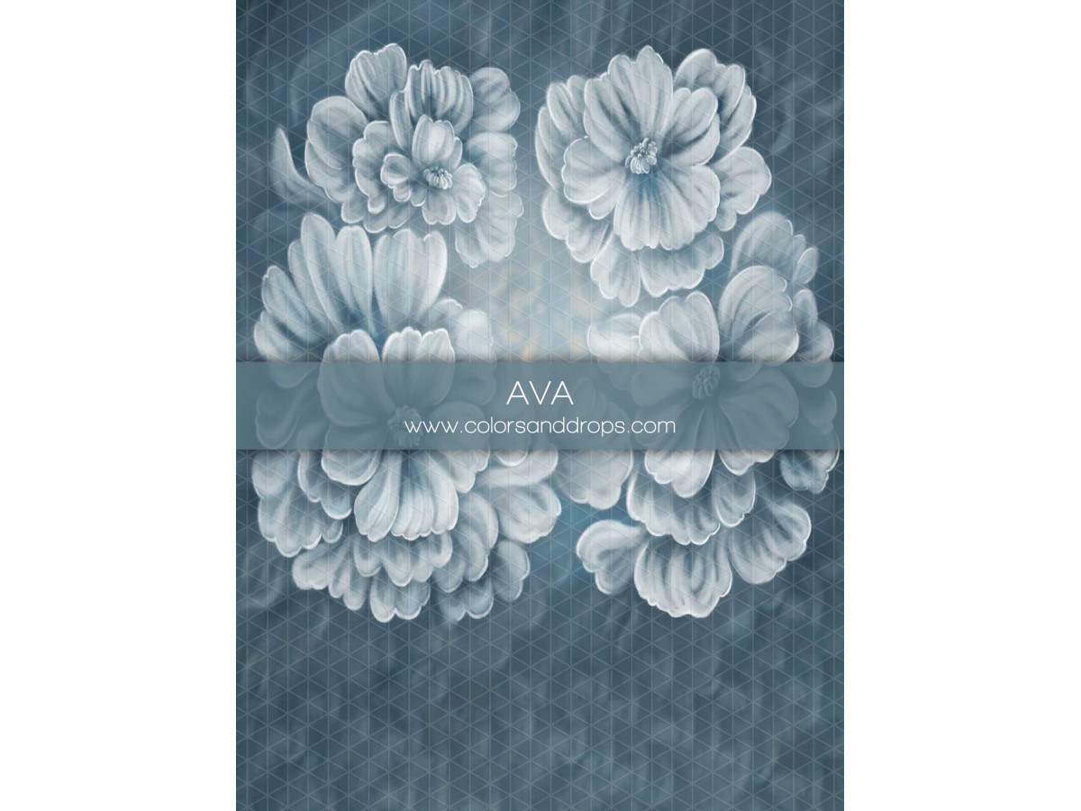 Maternity & portrait photo backdrop Ava – large white flowers on blue grey background | Colors&Drops