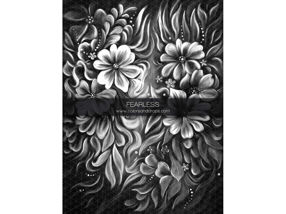 Fondo fotográfico de embarazo y retrato Fearless – flores esculpidas en relieve blanco y negro | Colors&Drops