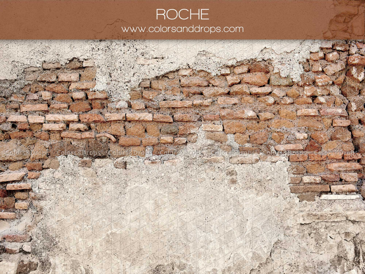 Fondo fotográfico rojo ladrillo texturizado Roche – pared de ladrillo con enlucido blanco desconchado | Colors&Drops