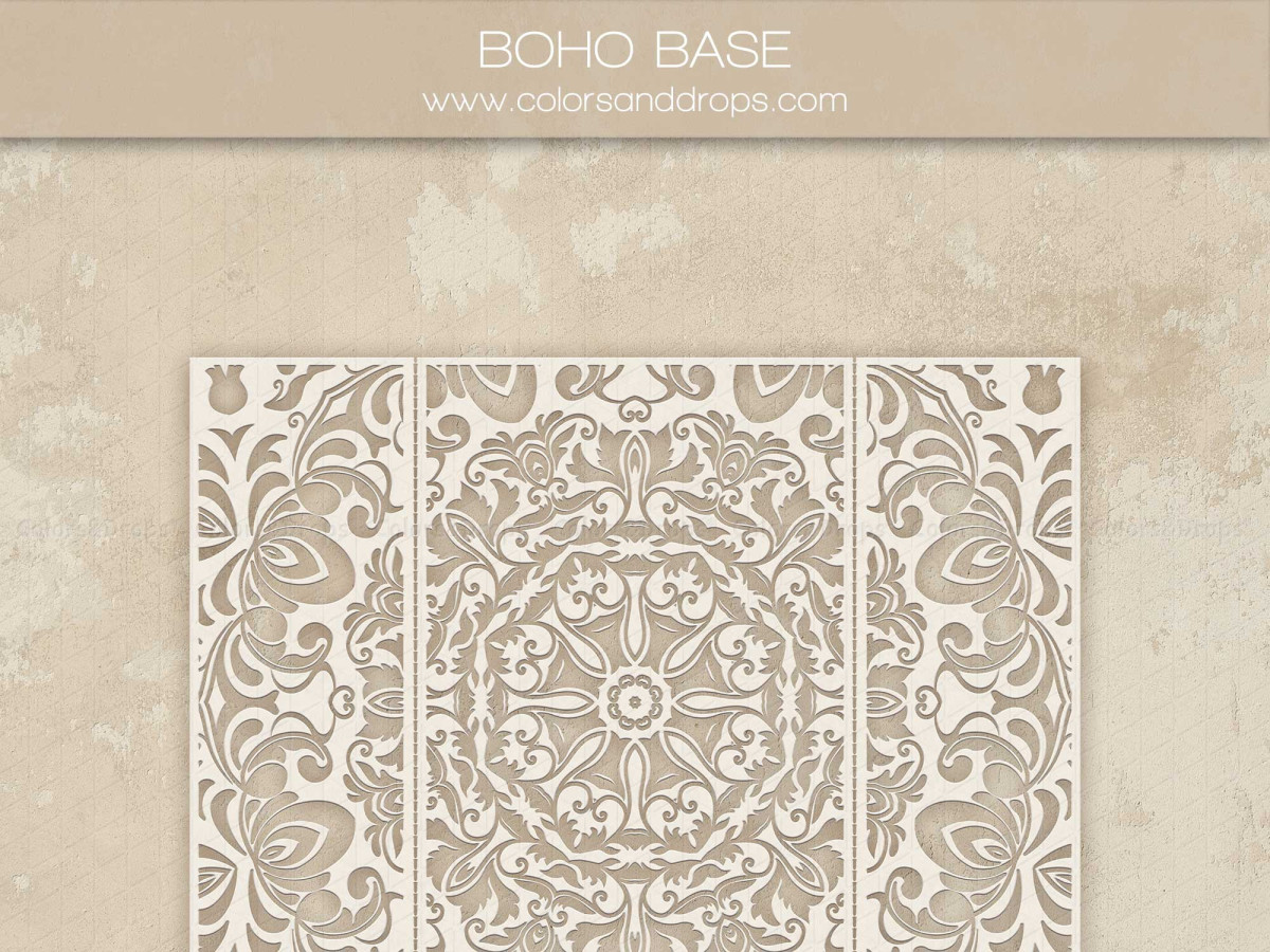 Mother's & Father's Day photo backdrop Boho Base – white carved wooden panel on beige wall | Colors&Drops