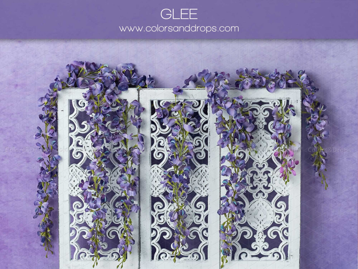 Fondo fotográfico de bebé y smash cake Glee – biombo tallado con glicinia sobre violeta | Colors&Drops