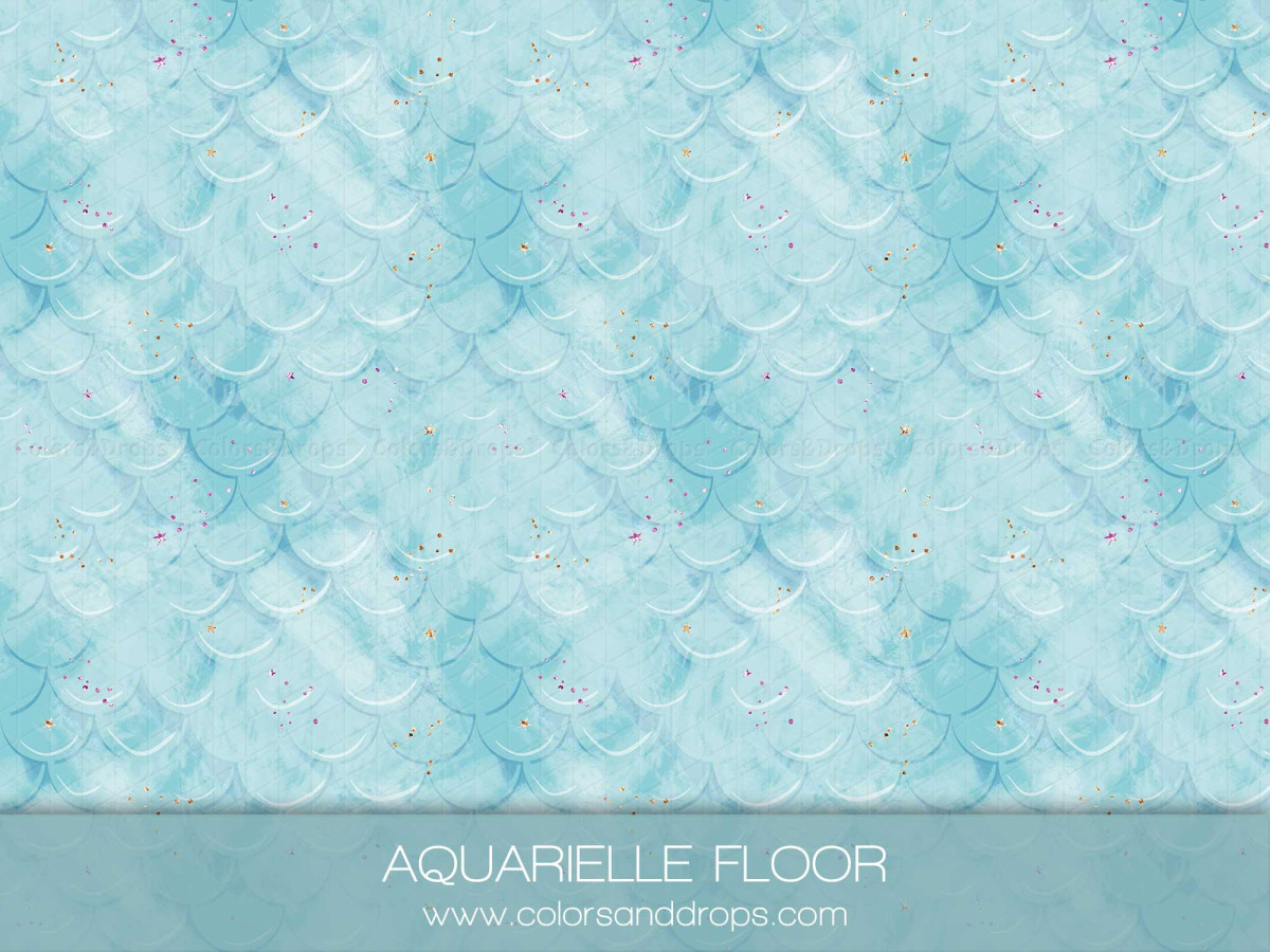 Photo floor Aquarielle Floor – turquoise watercolor scale pattern floor | Colors&Drops