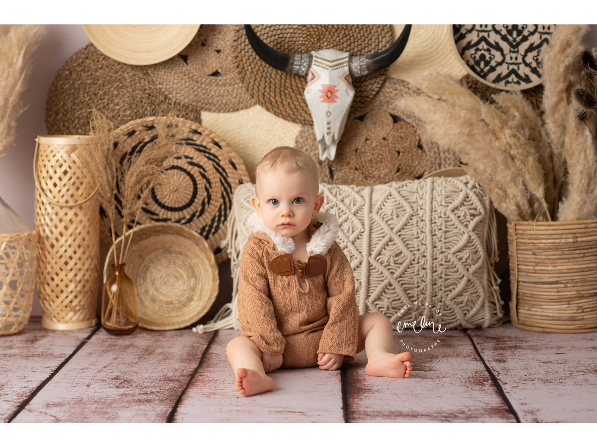 Baby & cake smash photo backdrop Boho Spirit – boho set with wall baskets, skull and pampas grass | Colors&Drops