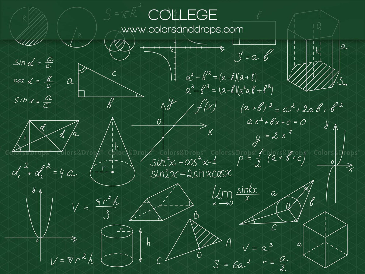 School portrait photo backdrop College – green chalkboard with math formulas | Colors&Drops