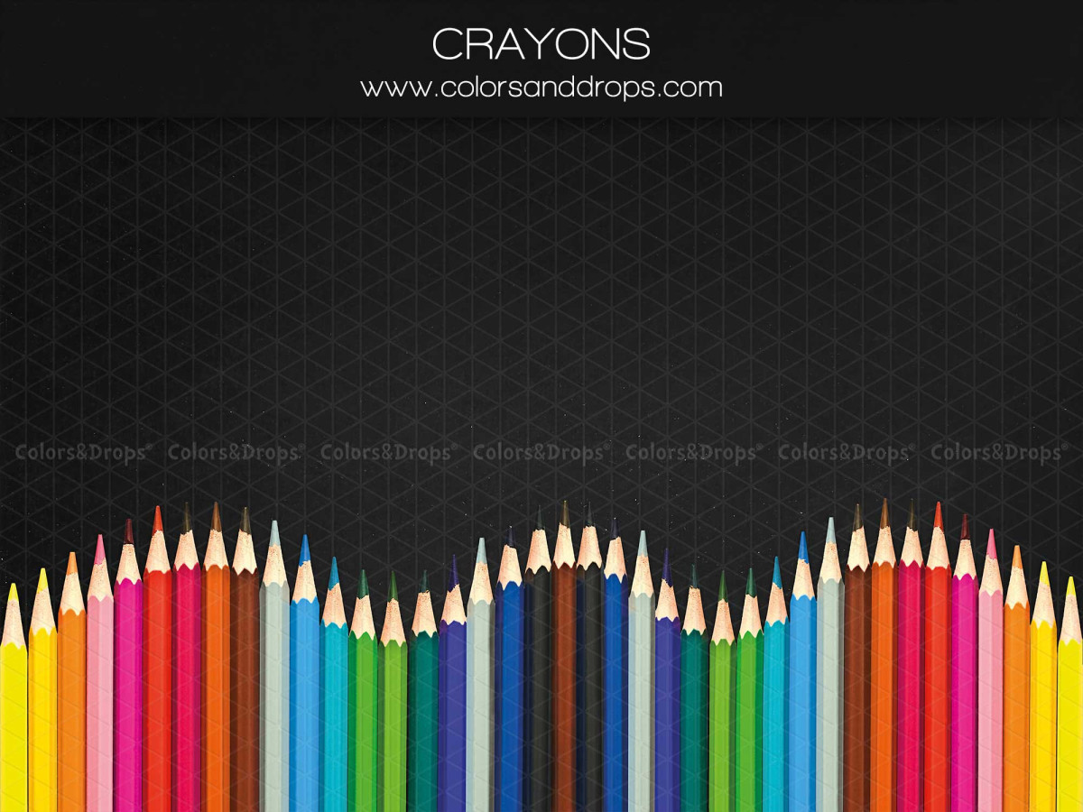 School portrait photo backdrop Crayons – colored pencils lined up on black background | Colors&Drops