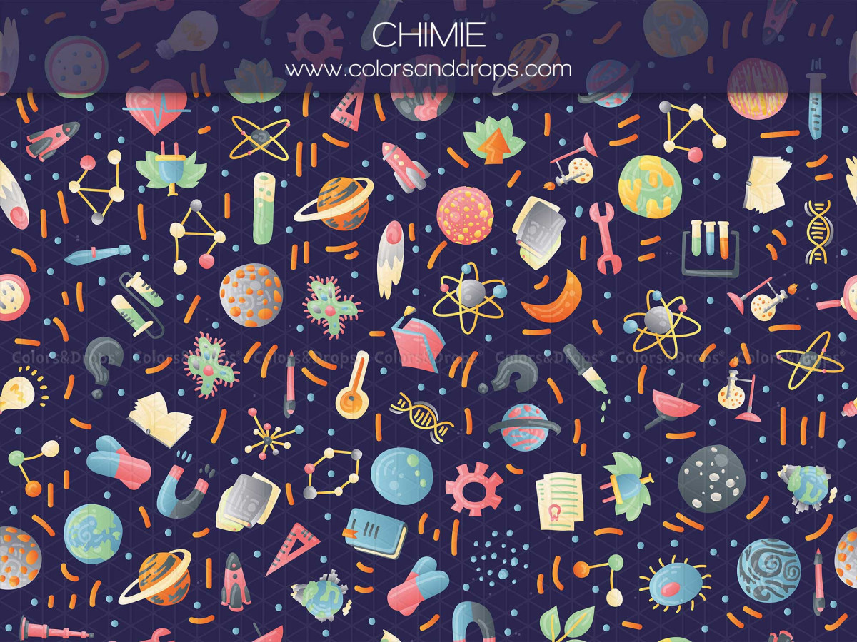School portrait photo backdrop Chimie – chemistry and science pattern on navy background | Colors&Drops