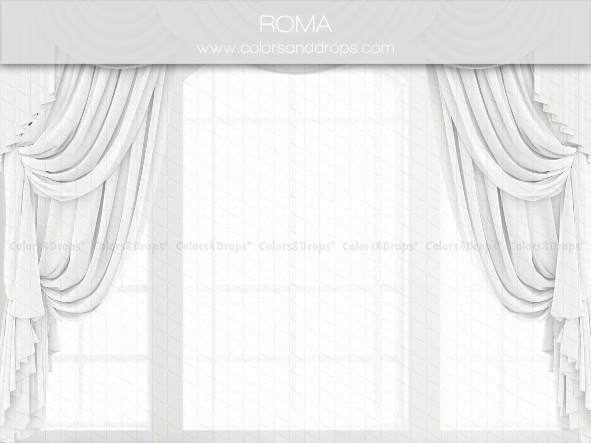 Winter photo backdrop Roma – large white window with sheer curtains | Colors&Drops