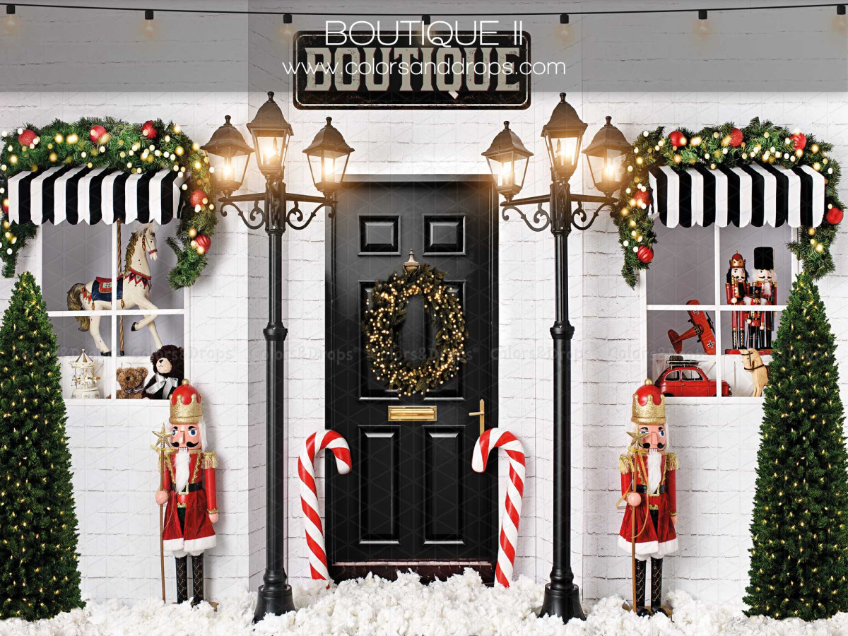 Christmas photo backdrop Boutique II – Christmas shop with nutcrackers and candy canes | Colors&Drops