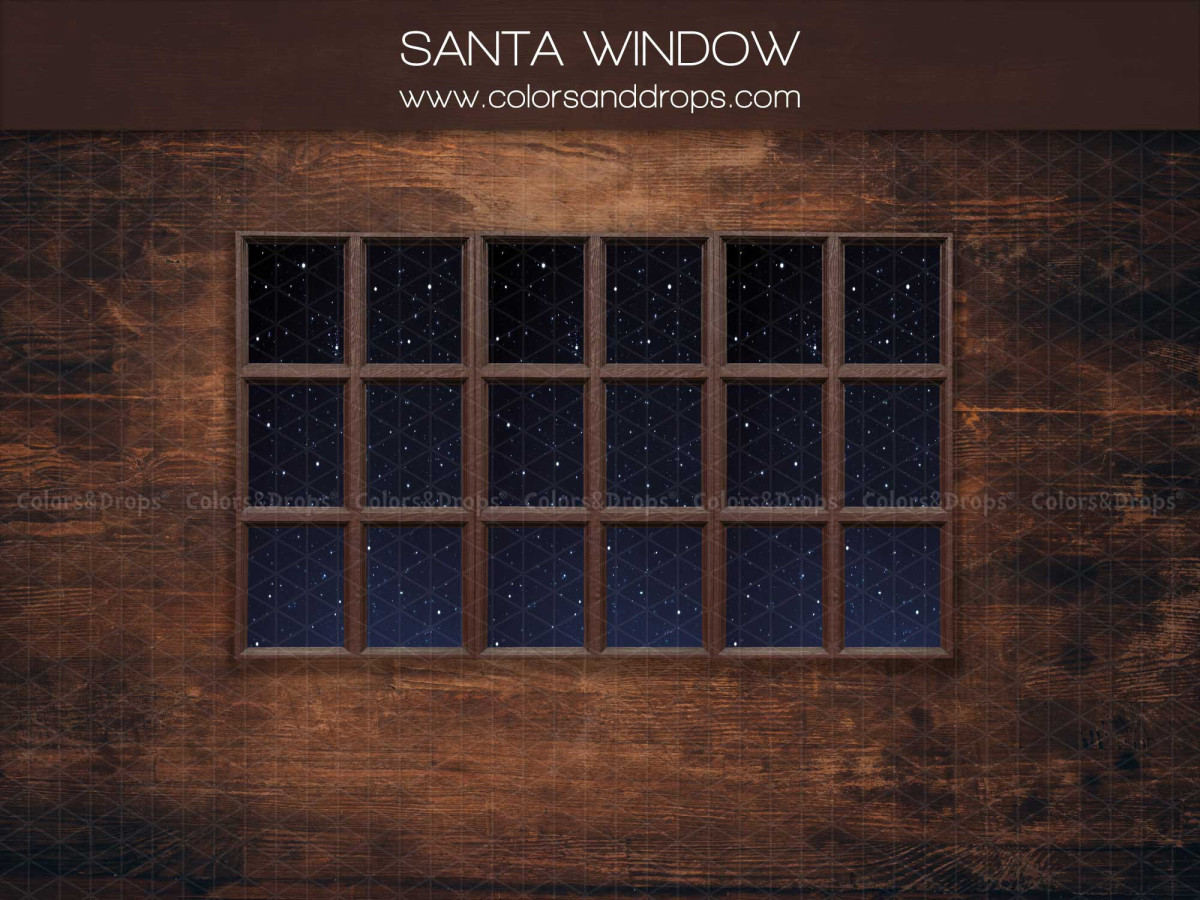 Fondo fotográfico de Navidad Santa Window – ventana nocturna en pared de madera oscura | Colors&Drops