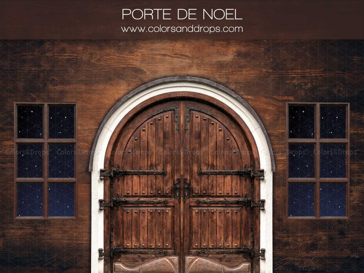 Fond photo Porte de Noel – porte en bois en arche entre deux fenêtres | Colors&Drops