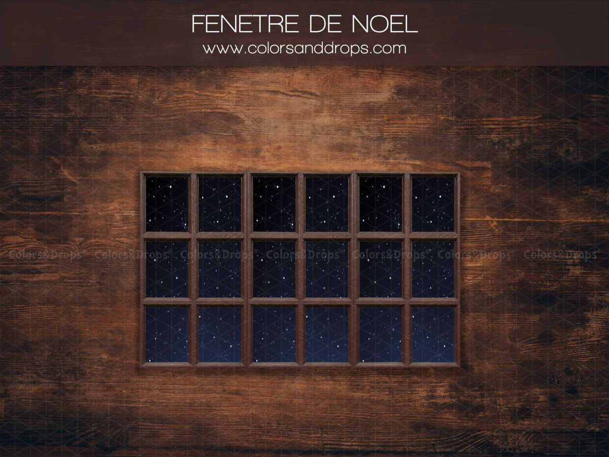 Fondo fotográfico Fenetre de Noel – ventana nocturna en pared de madera marrón | Colors&Drops