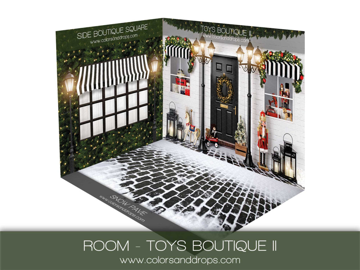 Christmas corner photo backdrop Toys Boutique II – Christmas toy shop and shop window | Colors&Drops