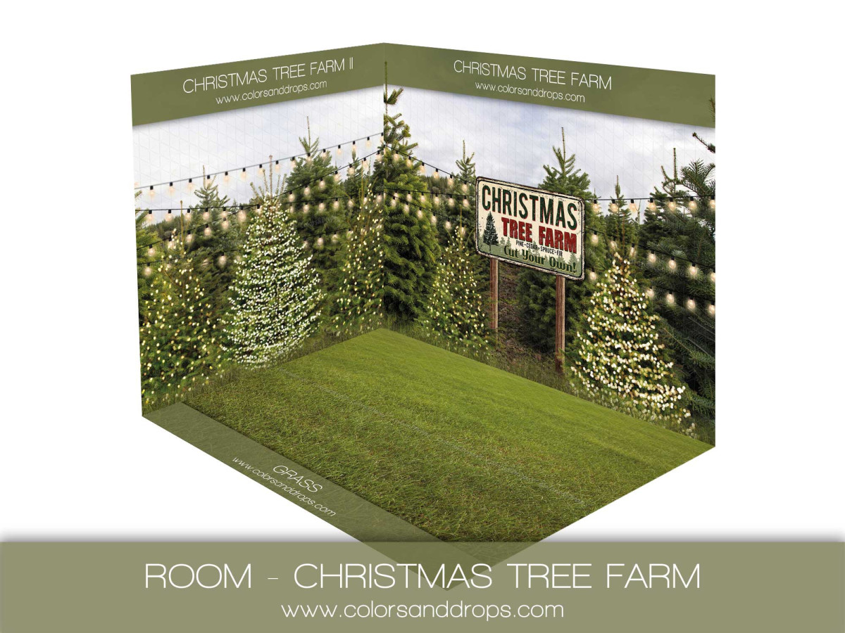 Fond photo d'angle Christmas Tree Farm – ferme de sapins avec pelouse | Colors&Drops