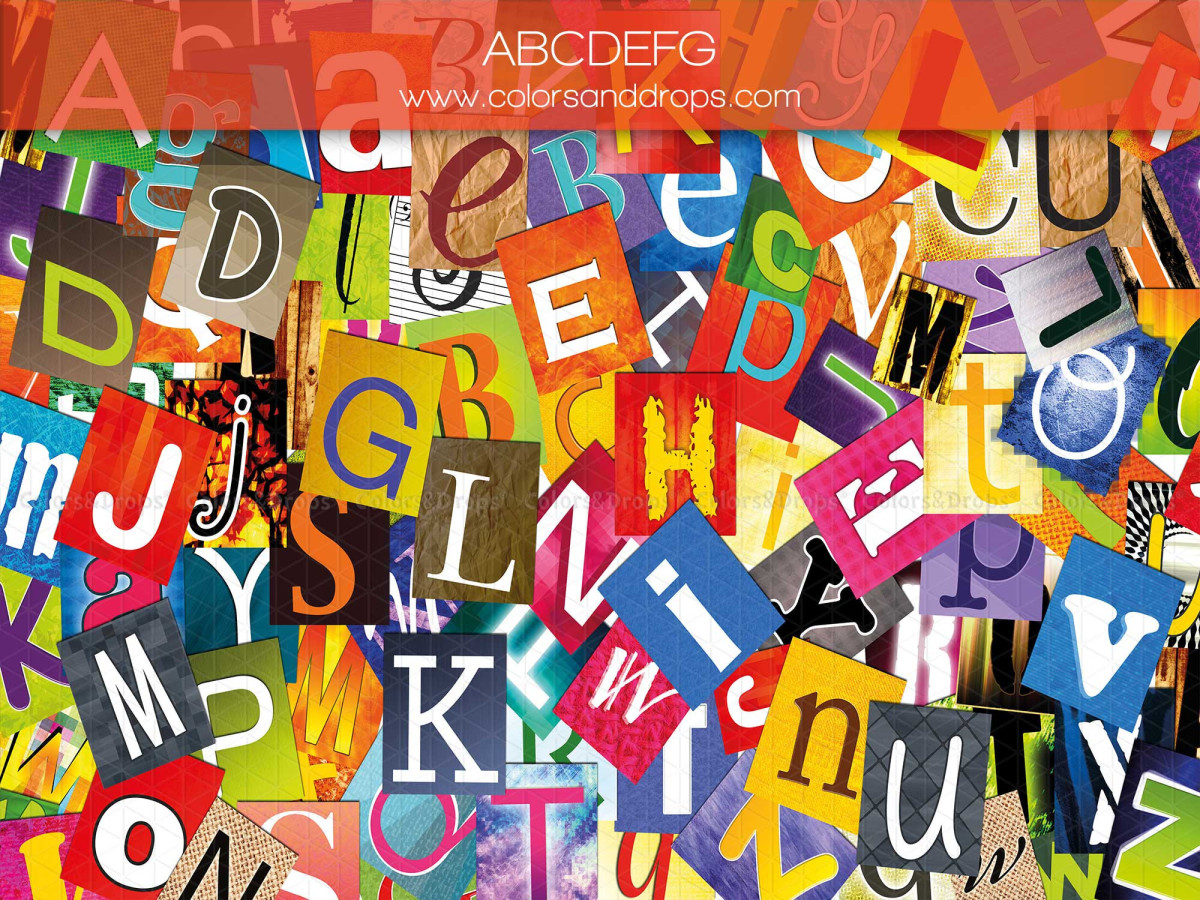 School portrait photo backdrop Abcdefg – collage of colorful alphabet letters | Colors&Drops