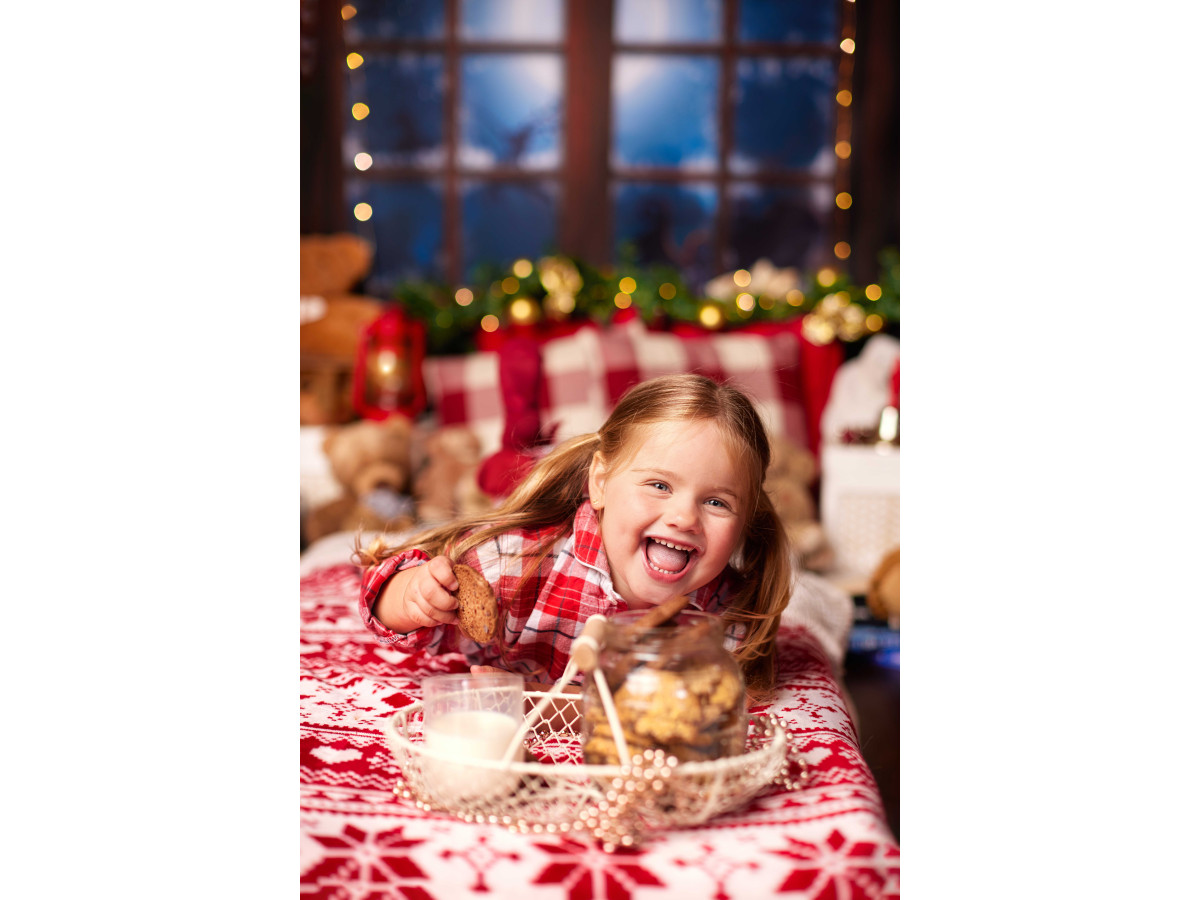 Fond photo d'angle de Noël Nounours – rideau rouge et ours en peluche sur parquet | Colors&Drops