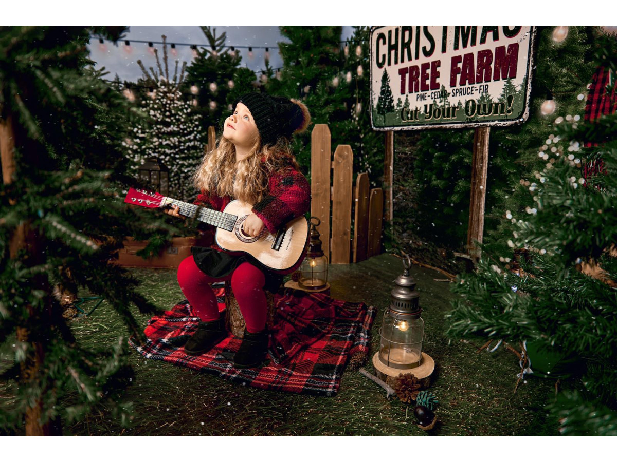 Fondo fotográfico Christmas Tree Farm II – granja de árboles de Navidad con guirnaldas de luces | Colors&Drops