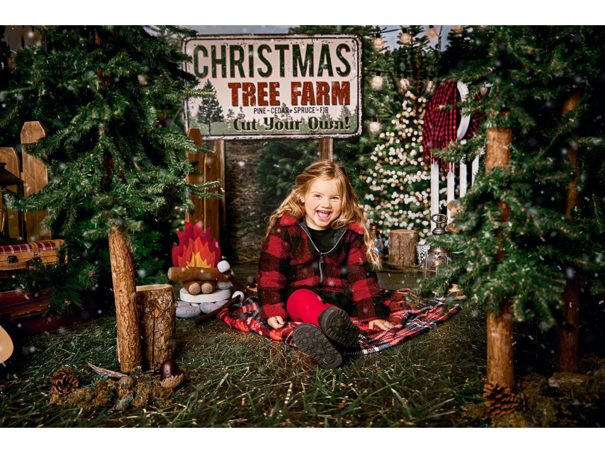 Fondo fotográfico Christmas Tree Farm II – granja de árboles de Navidad con guirnaldas de luces | Colors&Drops