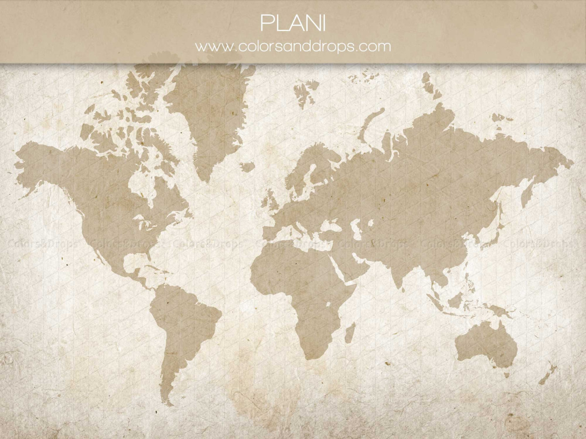 School portrait photo backdrop Plani – world map on parchment background | Colors&Drops