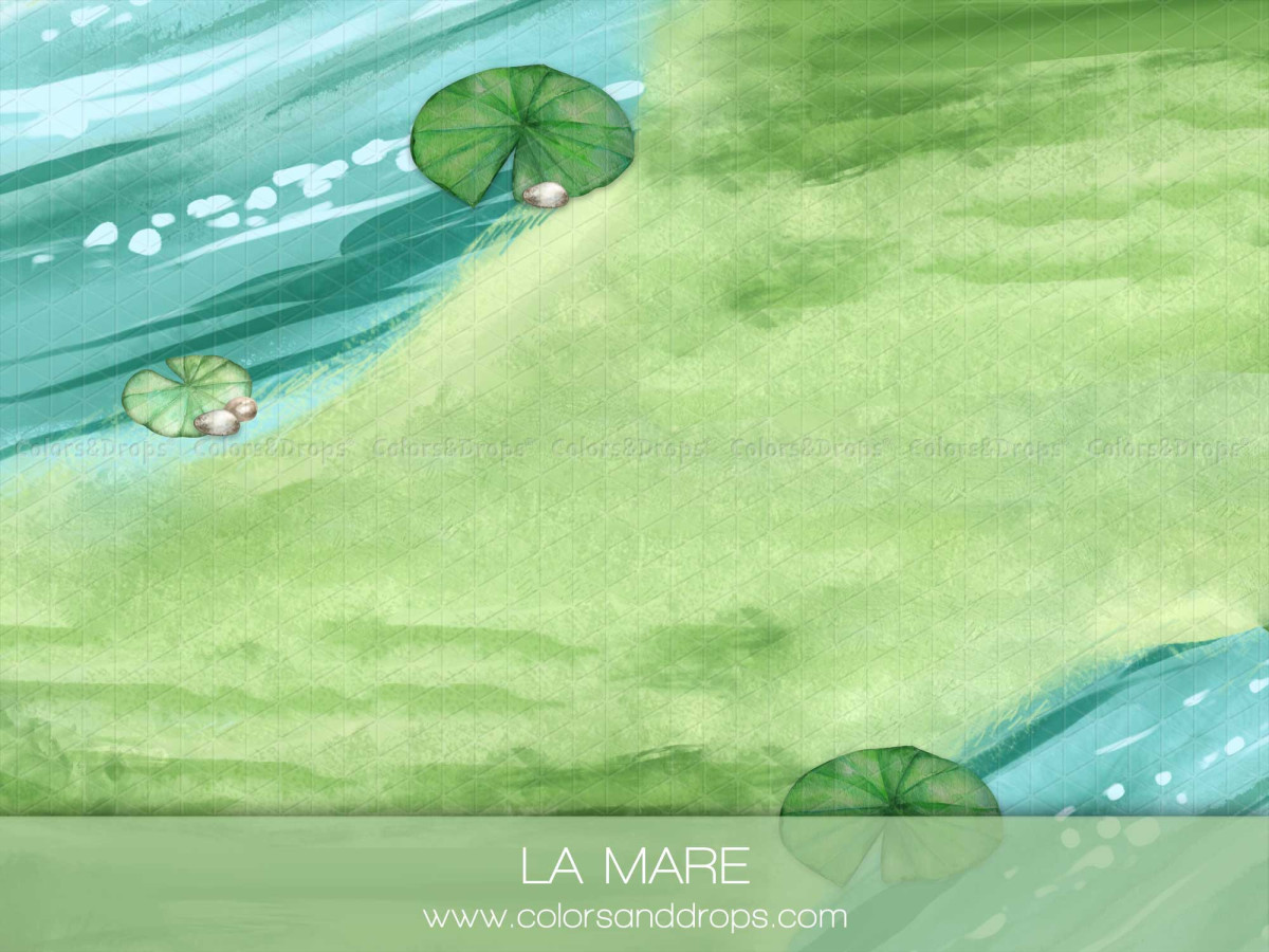 Sol photo La Mare – mare aquarelle avec nénuphars et grenouille | Colors&Drops